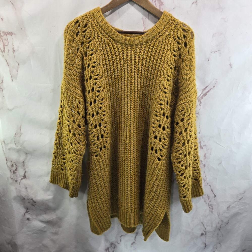 Anthropologie Sweater Women Medium Mustard Yellow Oversized Shouchy Pilcro